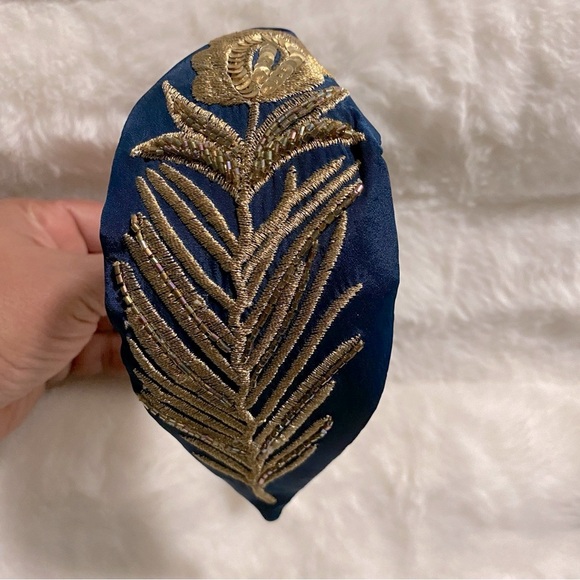 New Handmade NamJosh Golden Leaves Headband Made in India in Dark Teal/Gold - Picture 4 of 9